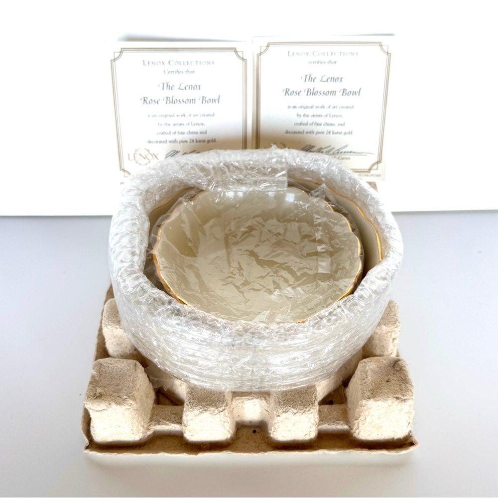 Lenox Ivory Rose Blossom Bowls Gold Trim Porcelain Set Of 2 NEW - Picture 2 of 16